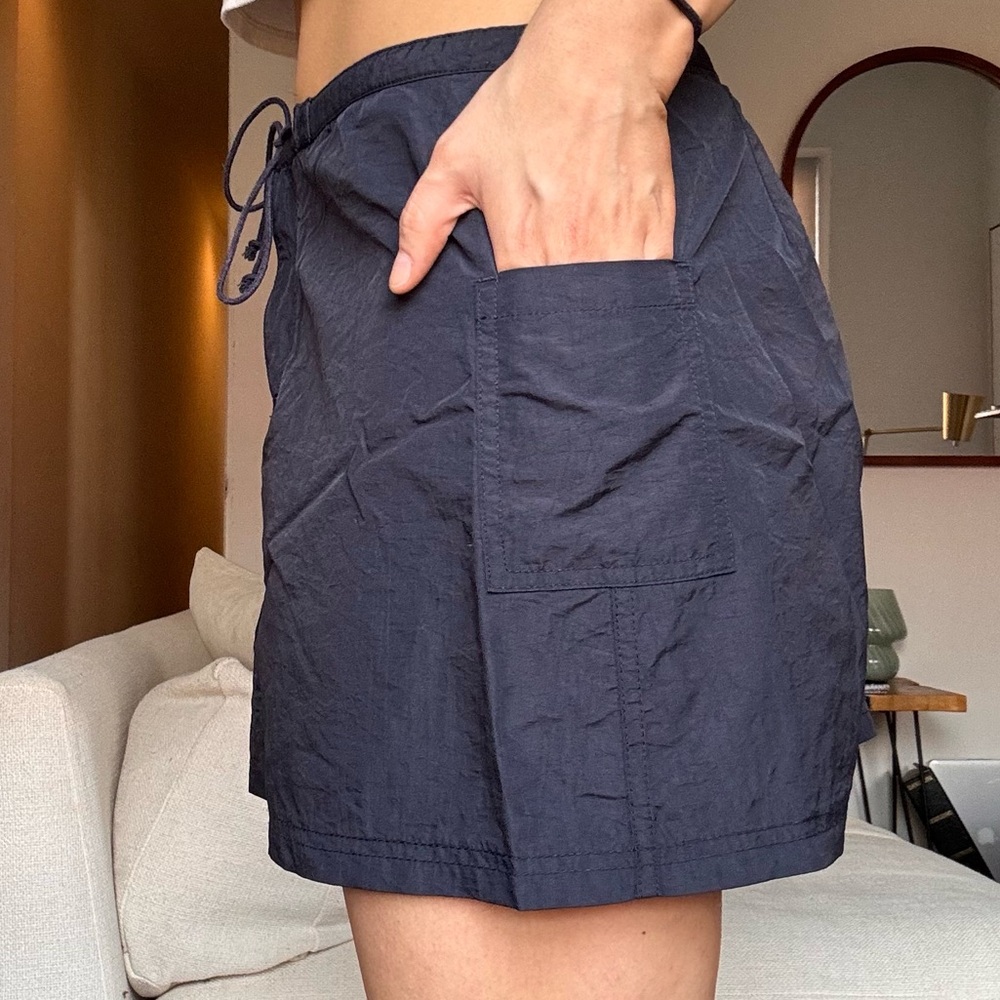 John Galt navy cargo mini skirt